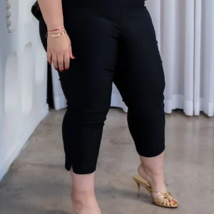 Pantalon Capri Curvy Stretch Ajustado Cintura Alta Negro