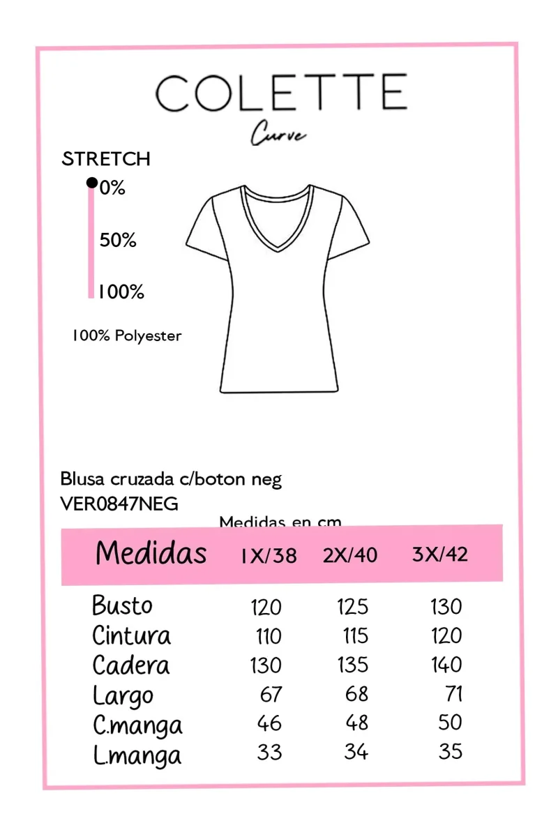 Blusa Cruzada con Botón Curvy Negra - Imagen 3