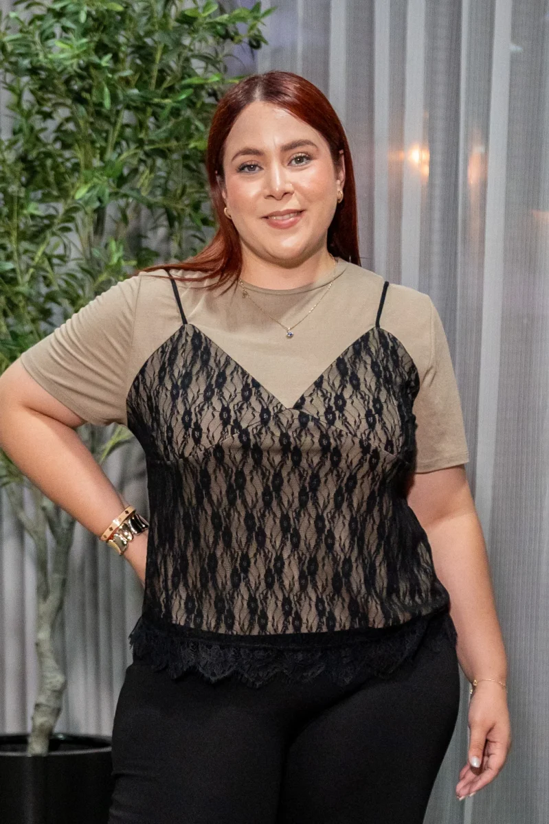Blusa con Corset de Encaje Curvy Cafe - Imagen 2