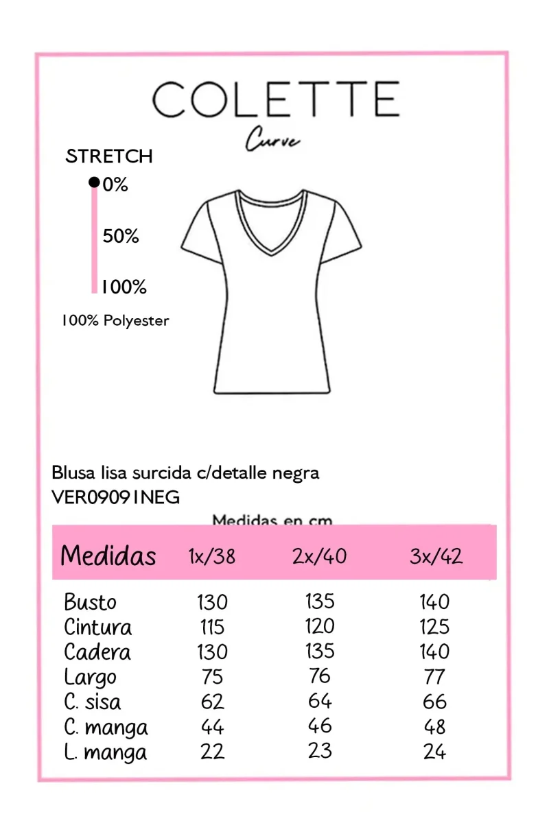 Blusa Curvy Manga Abierta Detalle Fluida Negro - Imagen 3