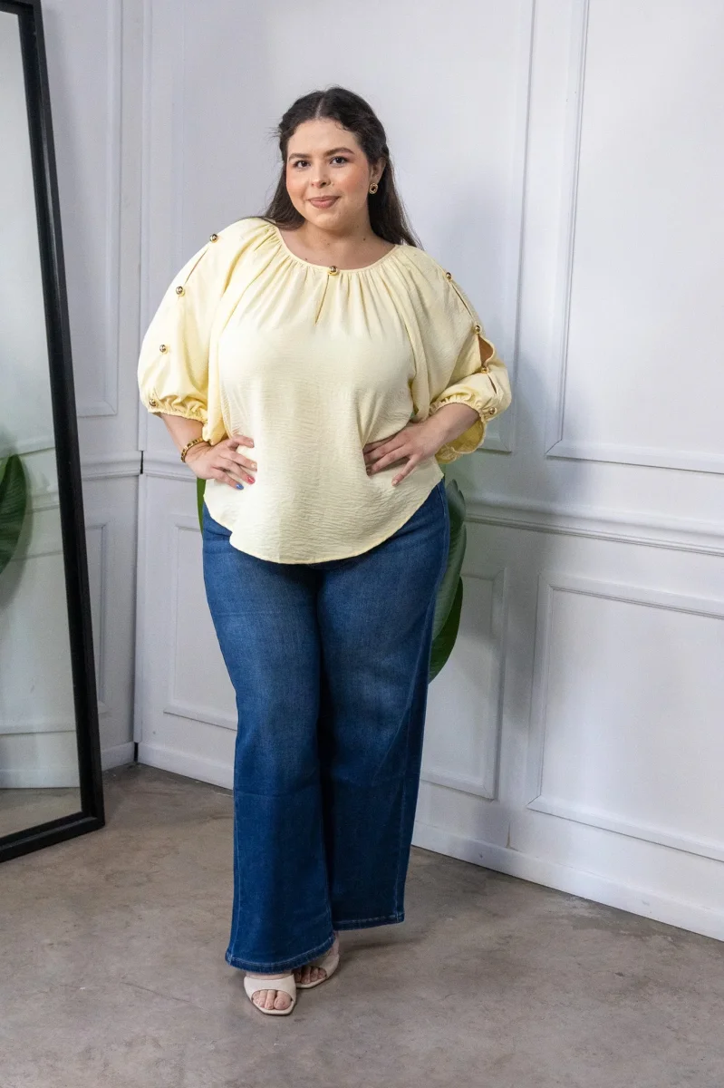 Blusa Curvy Botones Mangas Faról Amarillo - Imagen 5