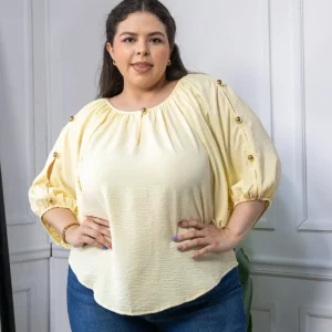 Blusa Curvy Botones Mangas Faról Amarillo