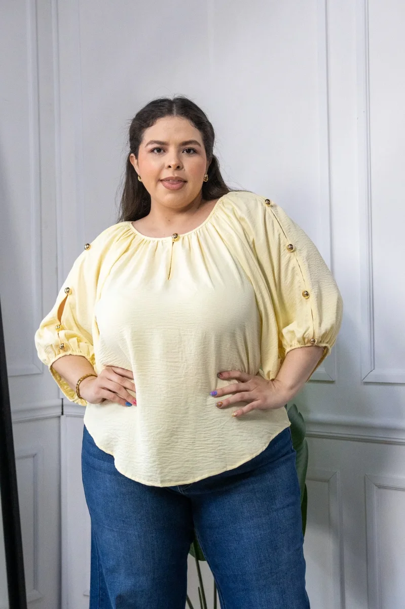 Blusa Curvy Botones Mangas Faról Amarillo