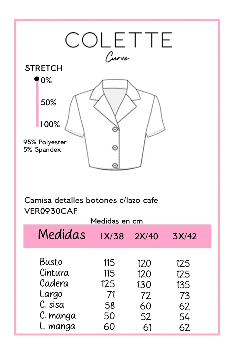 Camisa con Lazo Curvy Café detalle botones - Imagen 3
