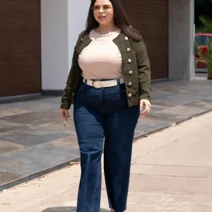 Blazer Jacket Cropped Doble Botonadura Militar Curvy Olivo