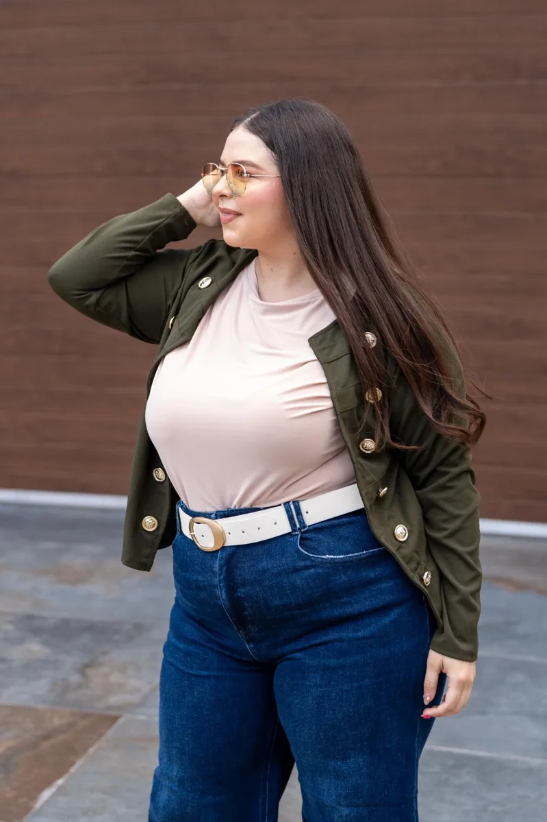 Blazer Jacket Cropped Doble Botonadura Militar Curvy Olivo - Imagen 6