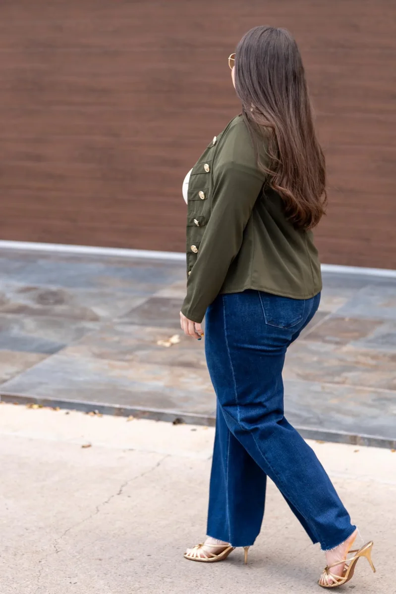 Blazer Jacket Cropped Doble Botonadura Militar Curvy Olivo - Imagen 7