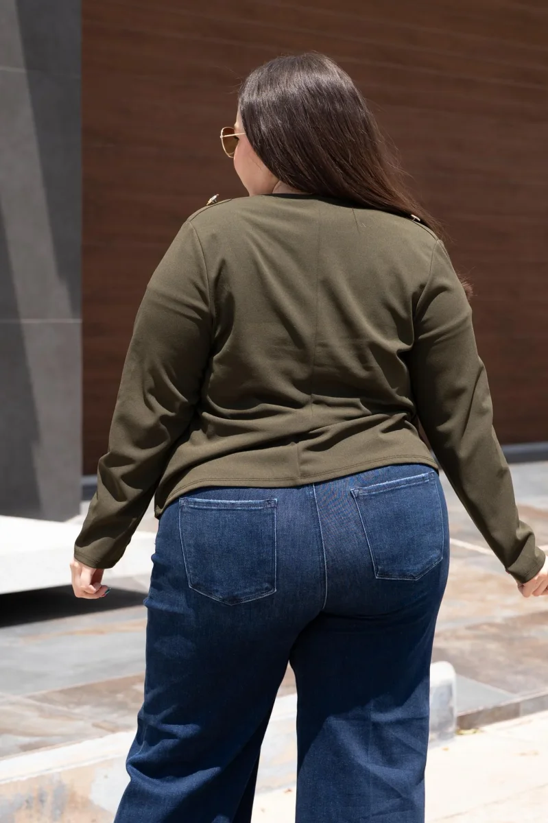 Blazer Jacket Cropped Doble Botonadura Militar Curvy Olivo - Imagen 8