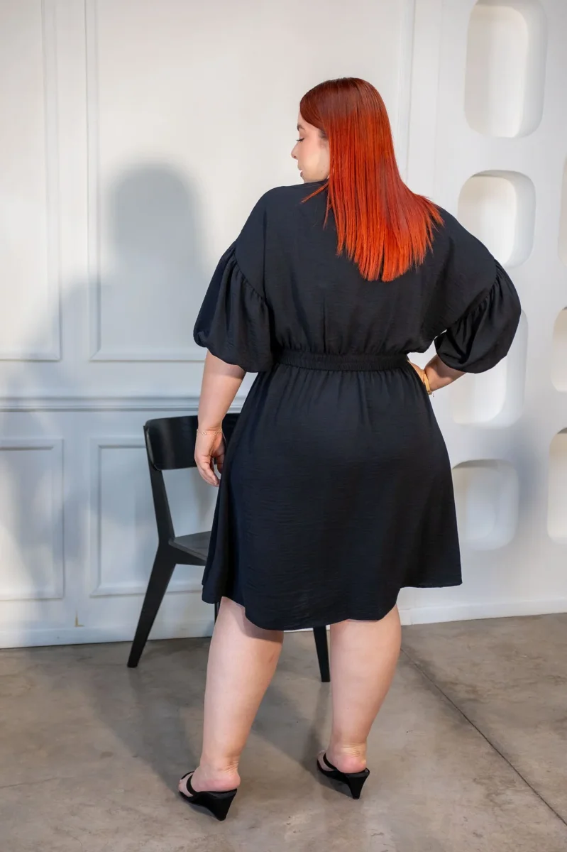 Vestido Midi Detalle Botón Curvy Negro - Imagen 5