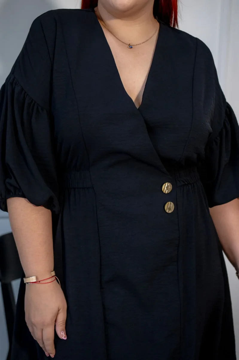 Vestido Midi Detalle Botón Curvy Negro - Imagen 6
