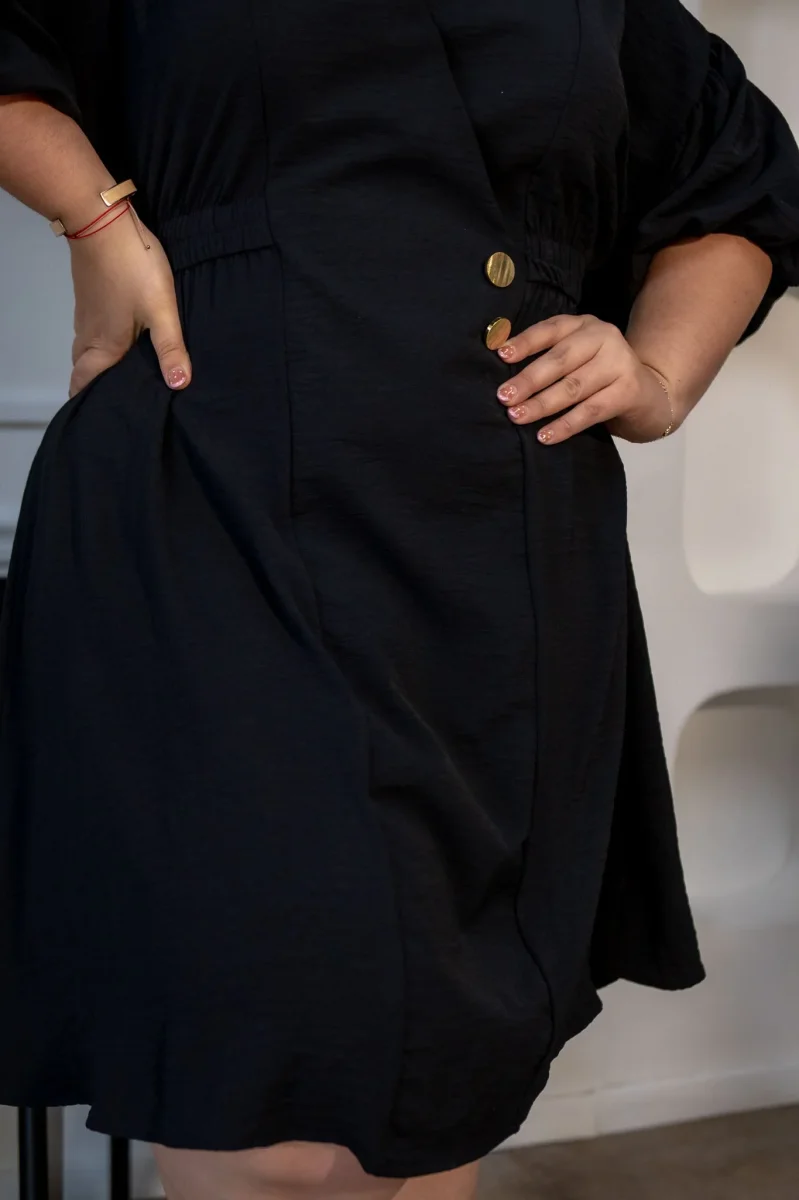 Vestido Midi Detalle Botón Curvy Negro - Imagen 7