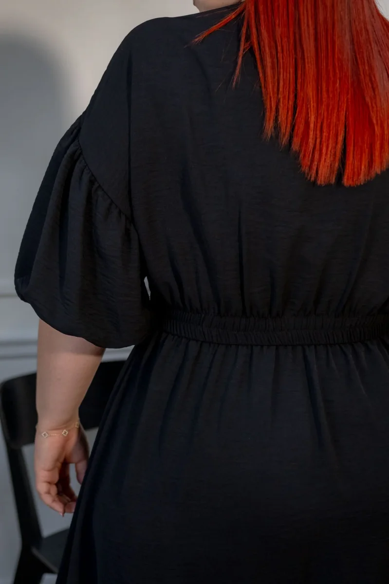 Vestido Midi Detalle Botón Curvy Negro - Imagen 8