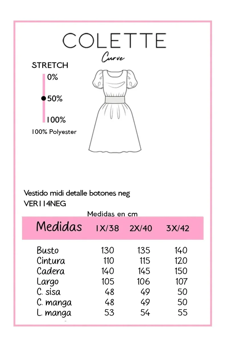 Vestido Midi Detalle Botón Curvy Negro - Imagen 3