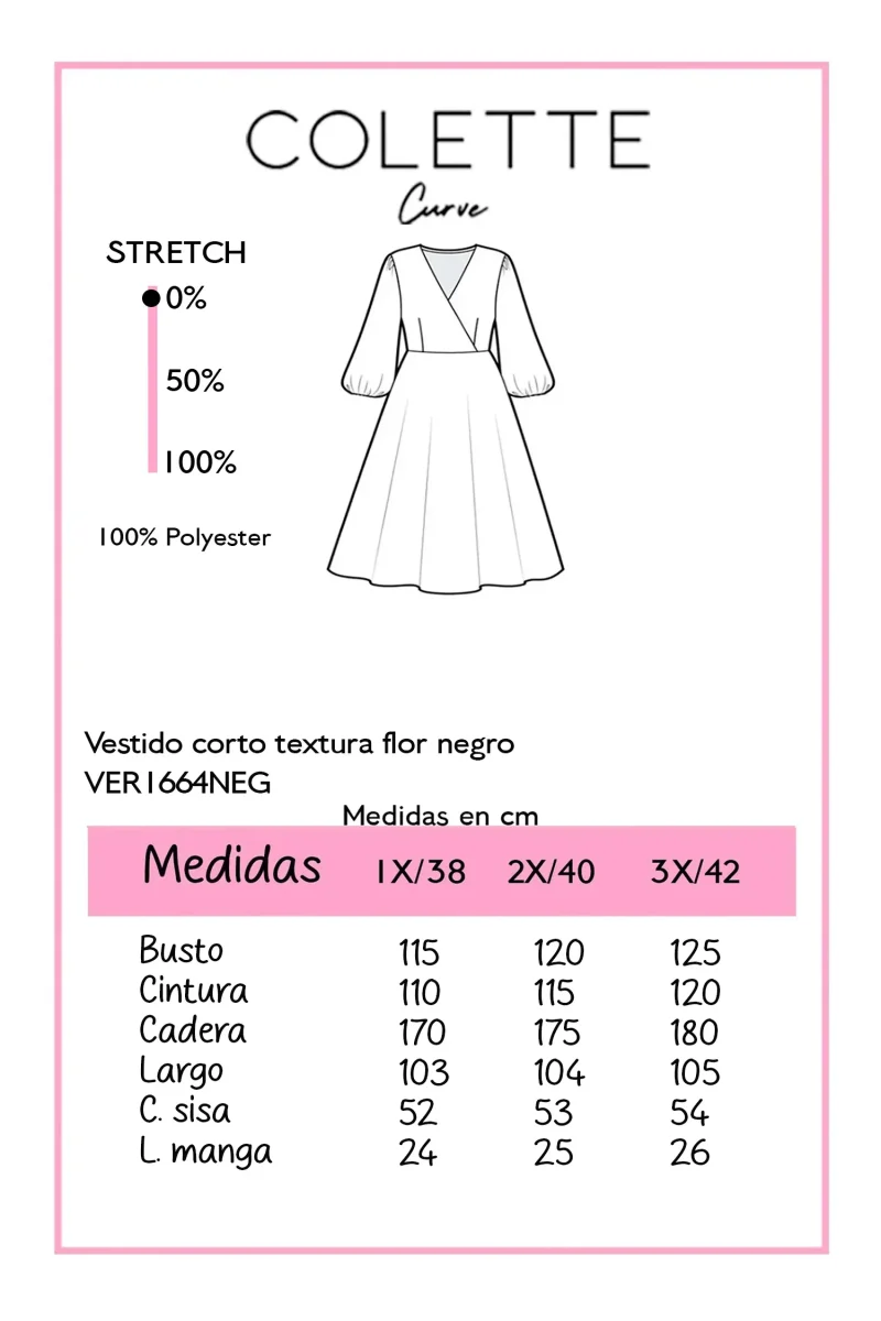 Vestido Corto Textura Flor Curvy Negro - Imagen 4
