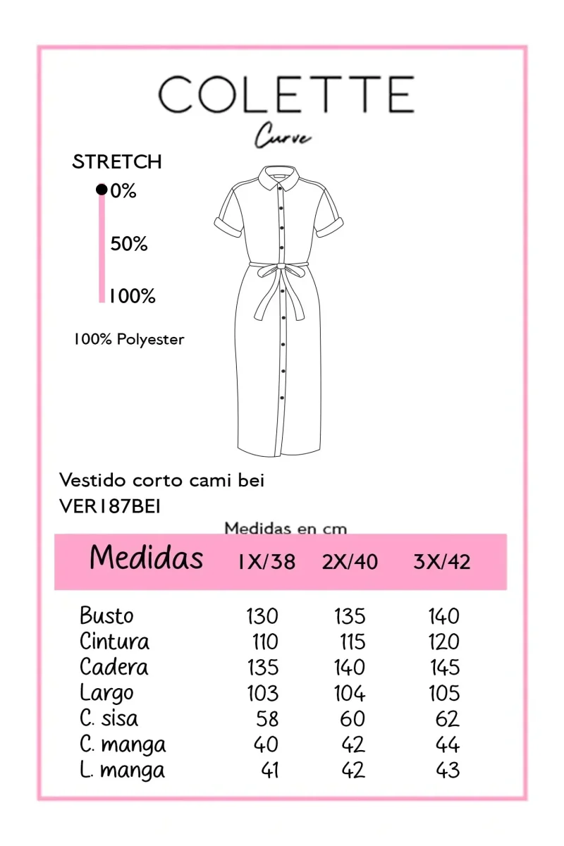 Vestido Midi Curvy Camisero Manga Corta Beige - Imagen 3