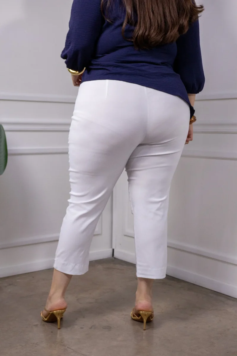 Pantalón Curvy Capri Liso Blanco Cómodo - Imagen 8