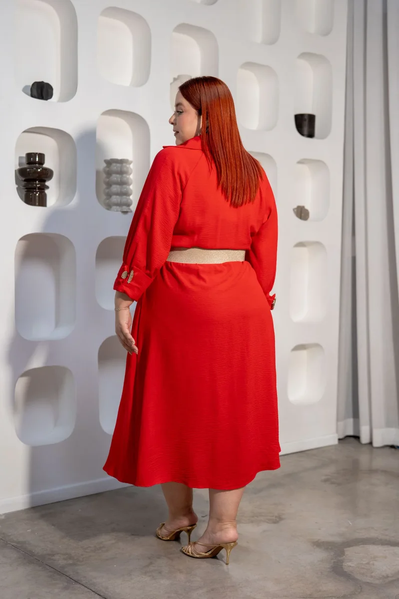 Vestido Midi Camisero con Cinto Curvy Rojo - Imagen 5