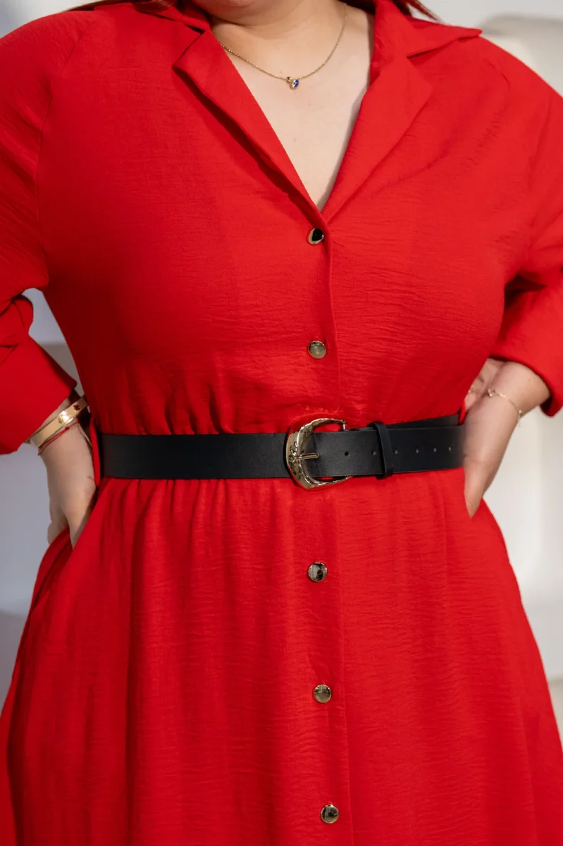 Vestido Midi Camisero con Cinto Curvy Rojo - Imagen 8