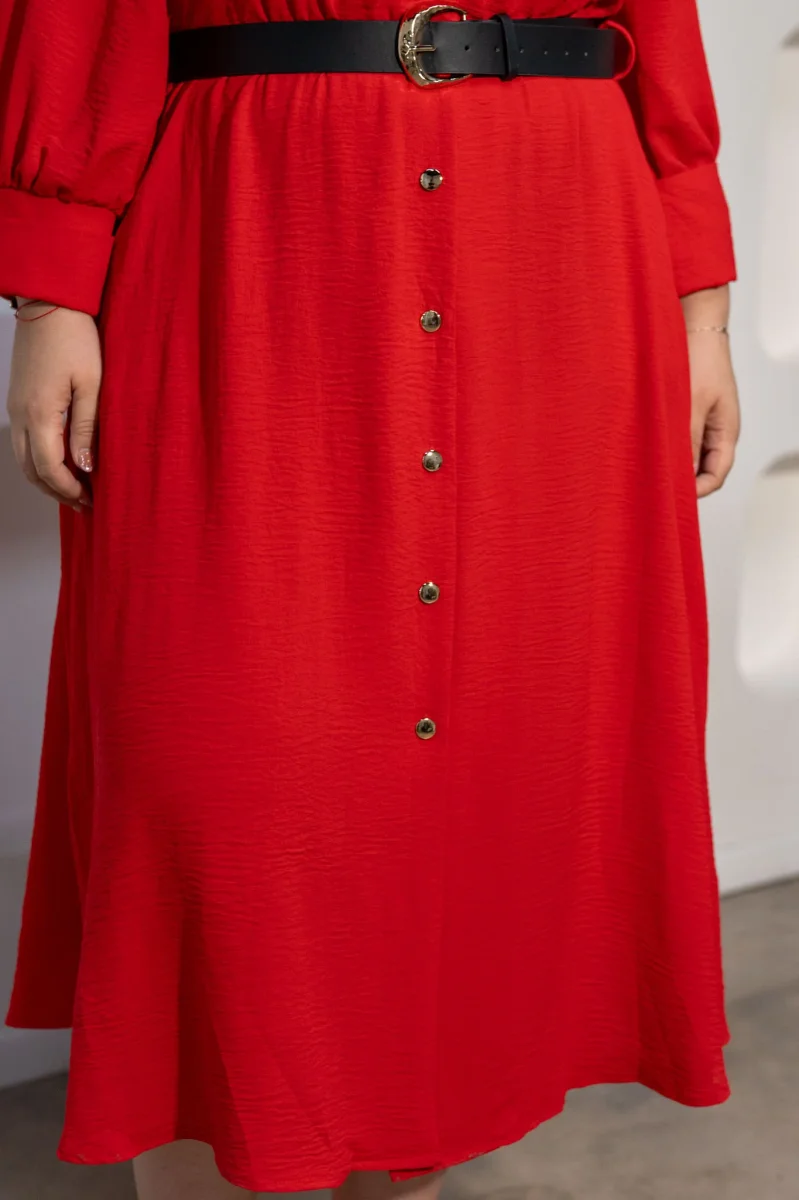 Vestido Midi Camisero con Cinto Curvy Rojo - Imagen 9
