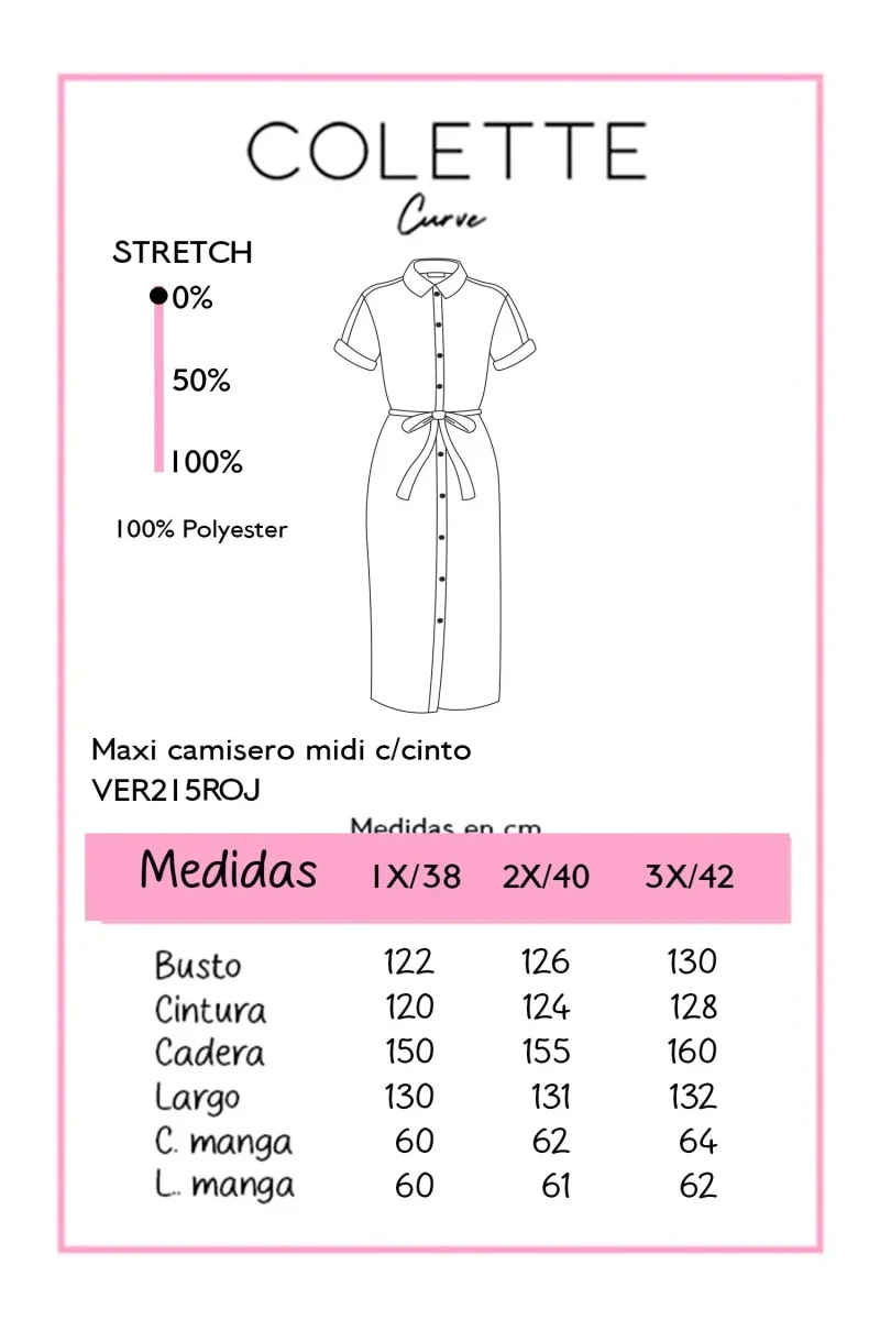 Vestido Midi Camisero con Cinto Curvy Rojo - Imagen 3