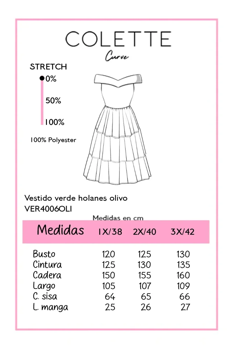 Vestido Midi Off-Shoulder Plisado con Holanes Curvy Olivo - Imagen 3