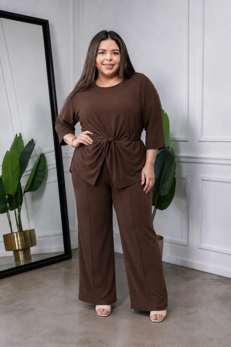 Set Pantalón Liso Curvy Café - Imagen 4