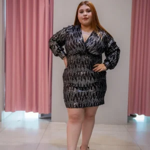 Vestido Curvy con Lentejuelas Cuello V Statement Glam Gala
