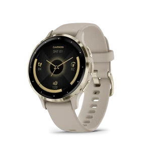 Venu® 3S Bisel de acero inoxidable de color beige gold con caja y correa de silicona en beige gold, 010-02785-02