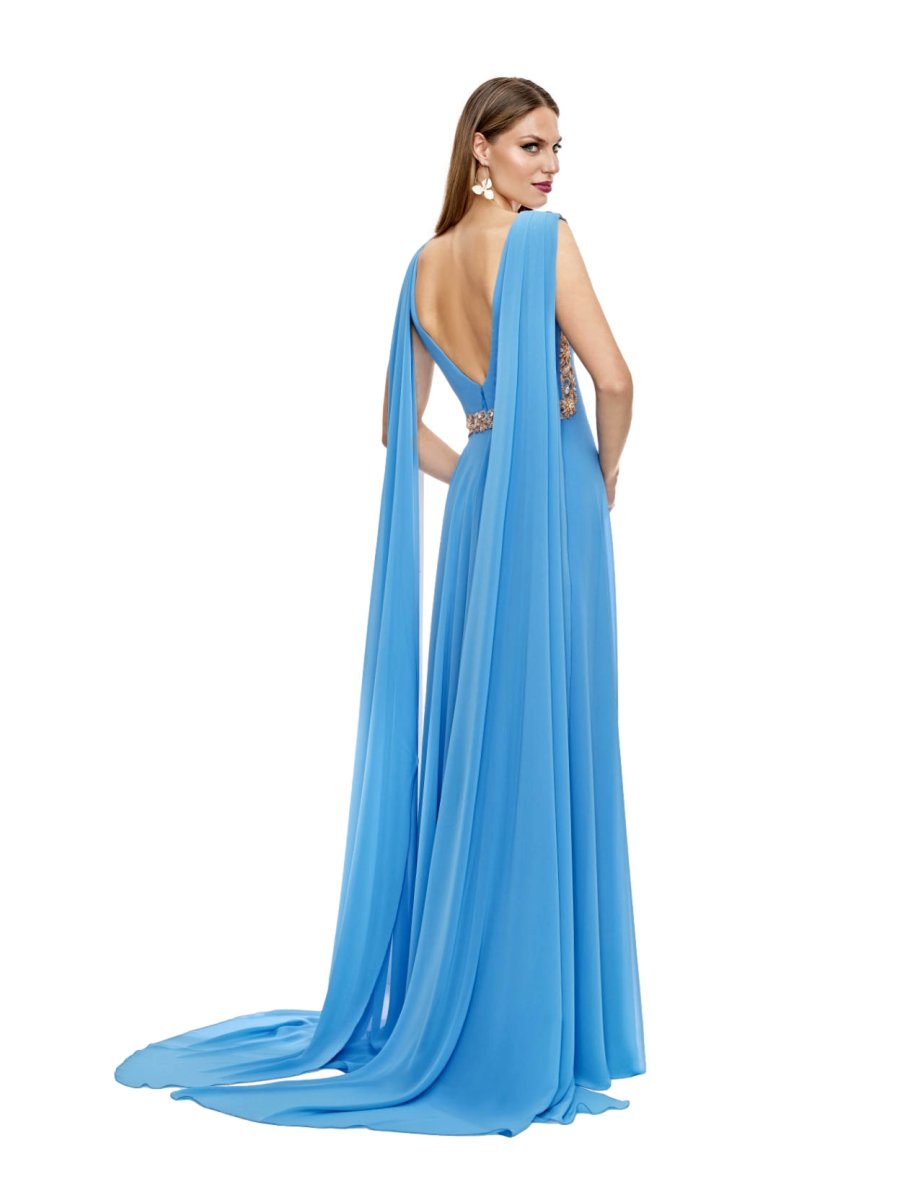 Vestido de Fiesta en gasa y con pedrería en color azul cielo. - Imagen 3