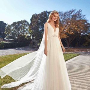 Vestido de novia de tul drapeado