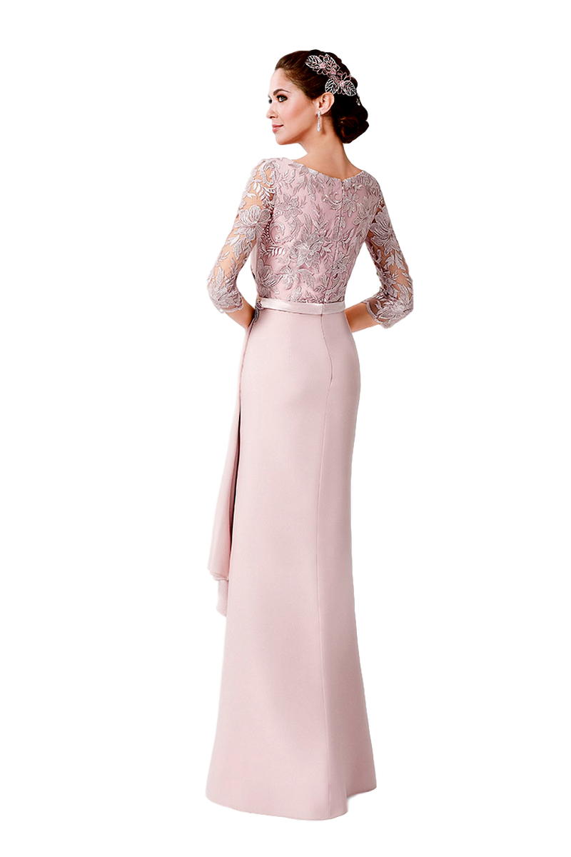 Vestido Madrina Largo Rosa Palo con Encaje - Imagen 3