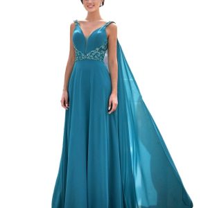 Vestido de gasa con tirantes y pedrería especial tallas grandes.