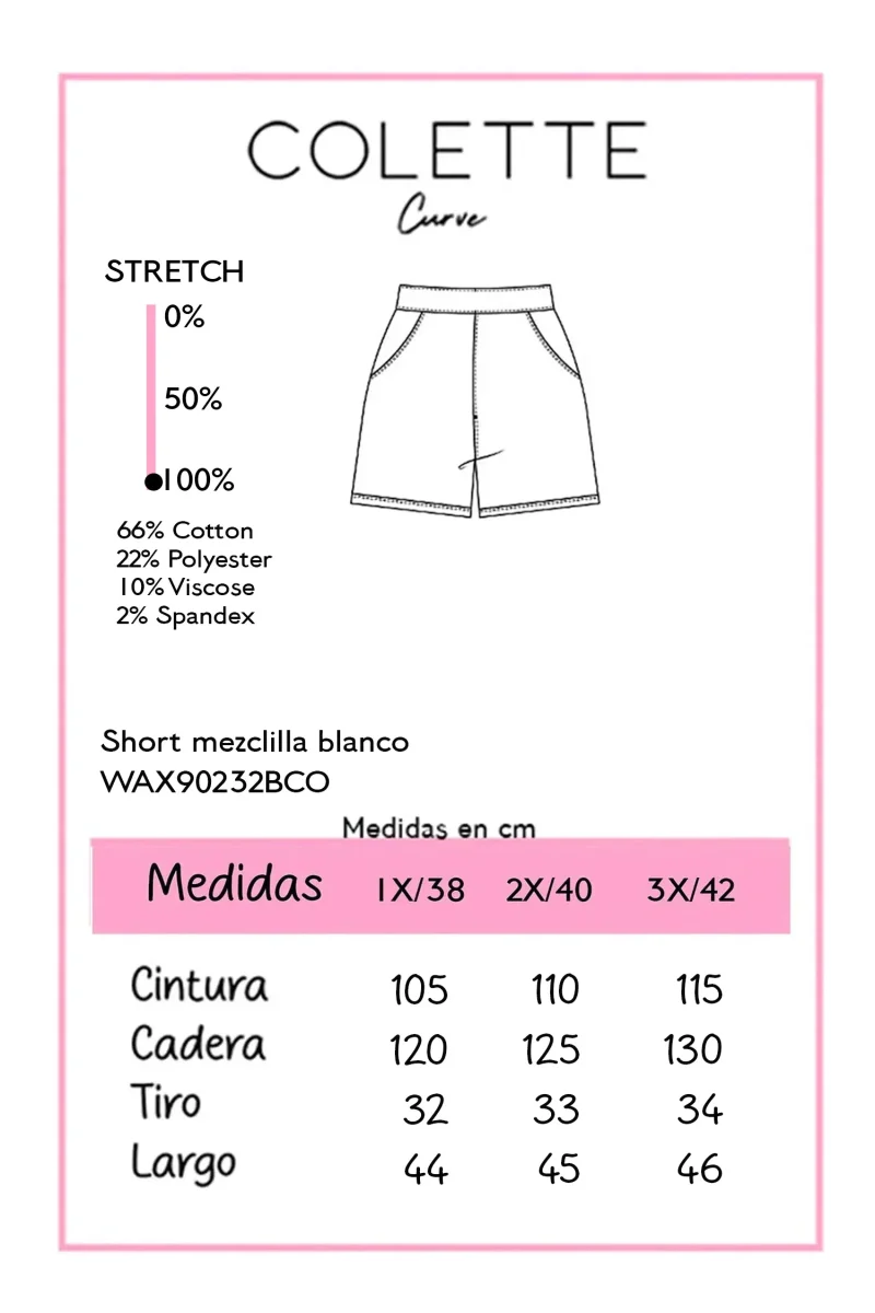 Short Curvy Mezclilla Blanco Stretch con Dobladillo Cintura Alta - Imagen 3