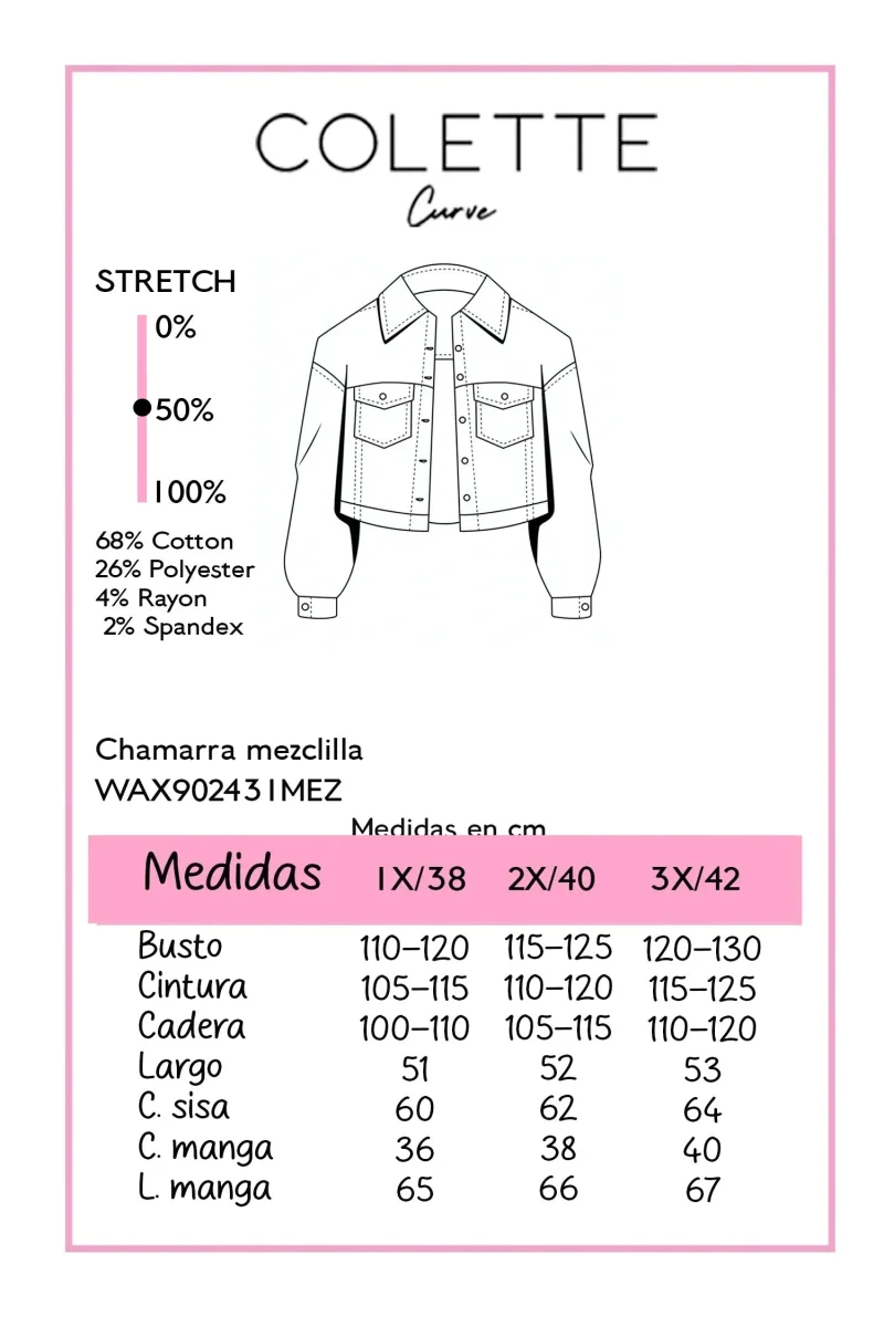 Chamarra Curvy Mezclilla Cropped Botones Denim Oscuro - Imagen 3