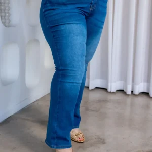 Jeans Curvy Campana Tiro Alto Liso Medio