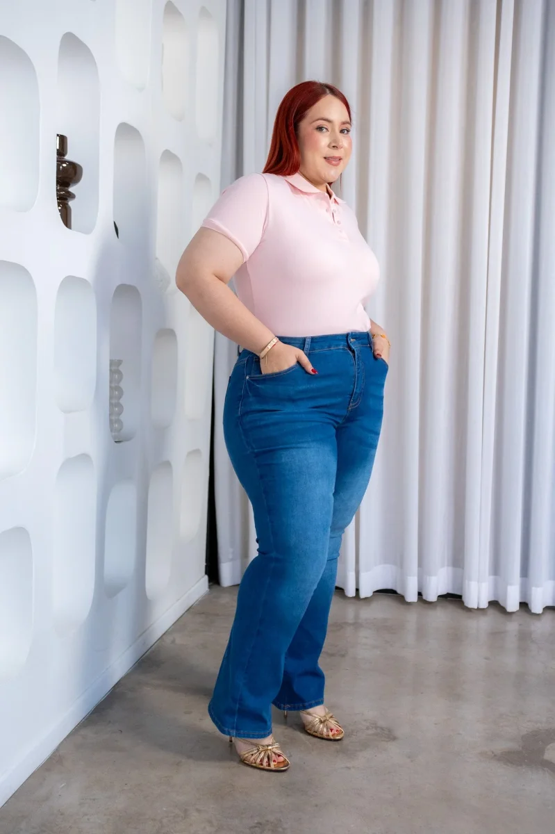 Jeans Curvy Campana Tiro Alto Liso Medio - Imagen 6