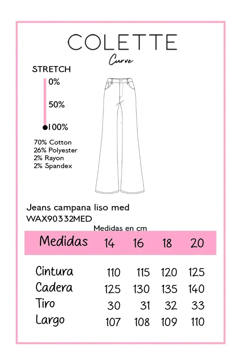 Jeans Curvy Campana Tiro Alto Liso Medio - Imagen 3