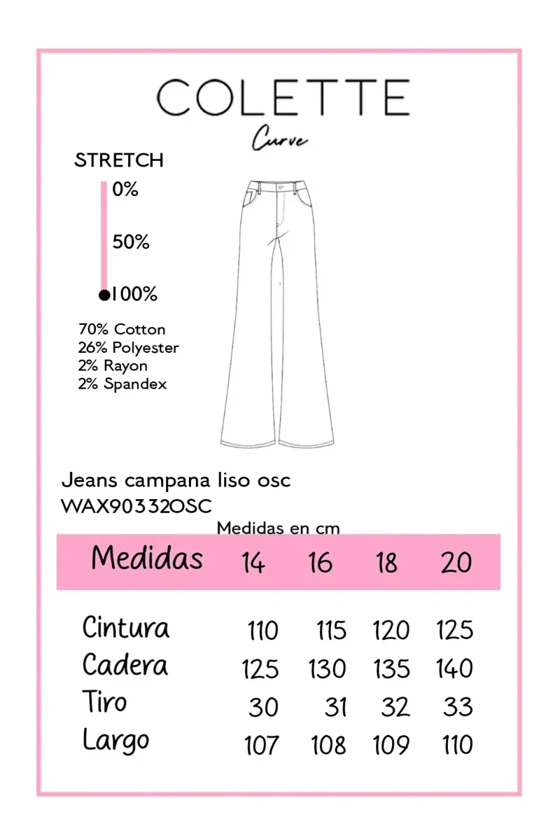 Jeans Curvy Campana Tiro Alto Liso Oscuro - Imagen 3