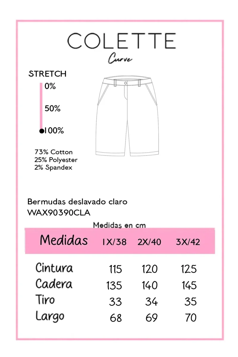 Bermuda Curvy Denim Deslavado Claro - Imagen 3