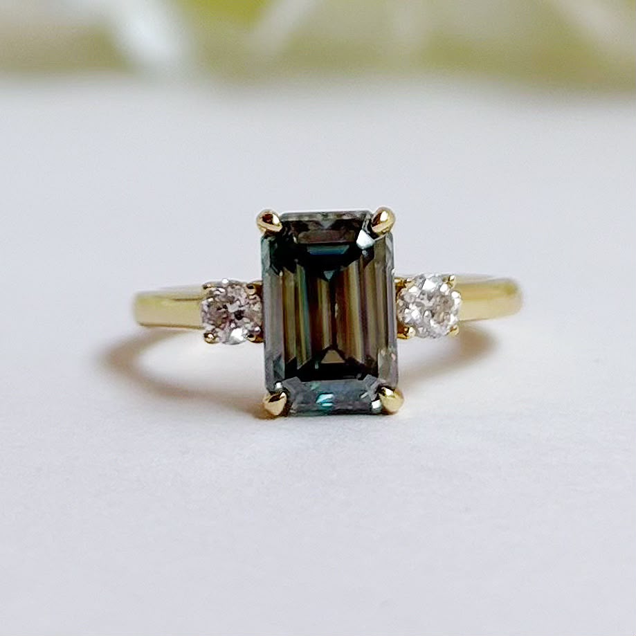 Anillo Camila 14k Moisanita Cyan Esmeralda 2.5CT Con Certificado GRA - Imagen 3