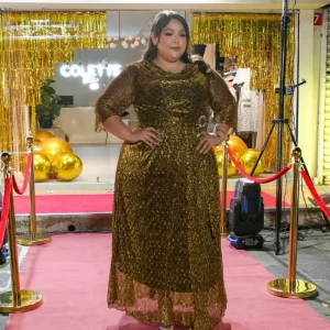 Vestido Curvy Fiesta Brillos Dorado Statement Glam Gala