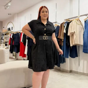 Vestido Corto Textura Flor Curvy Negro