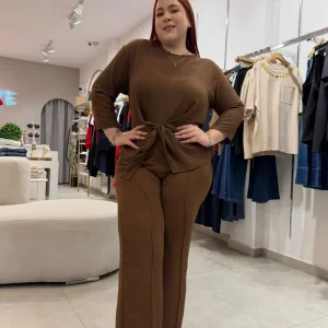 Set Pantalón Liso Curvy Café