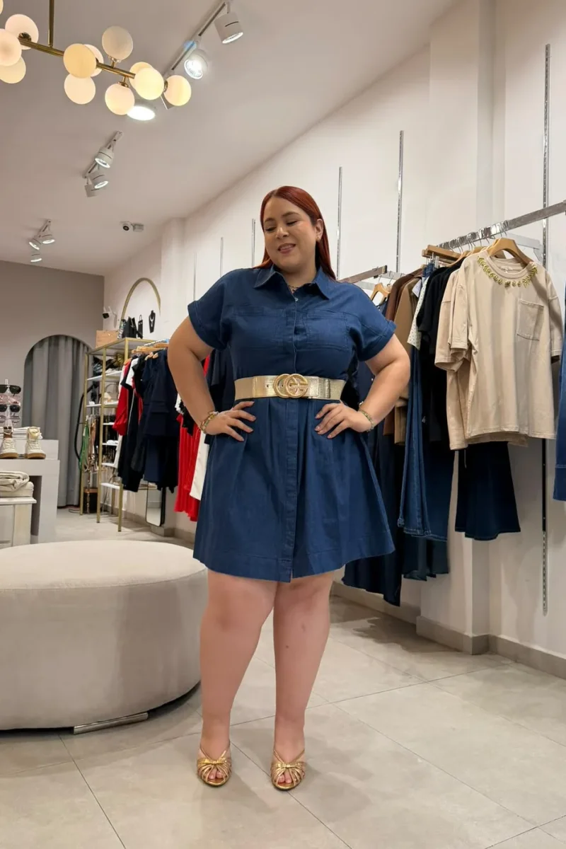 Vestido Camisero Denim Curvy Oscuro - Imagen 4