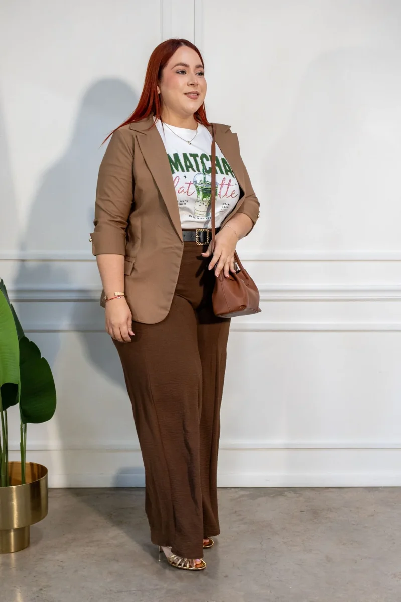 Blazer Manga 3/4 Liso Curvy Café - Imagen 6