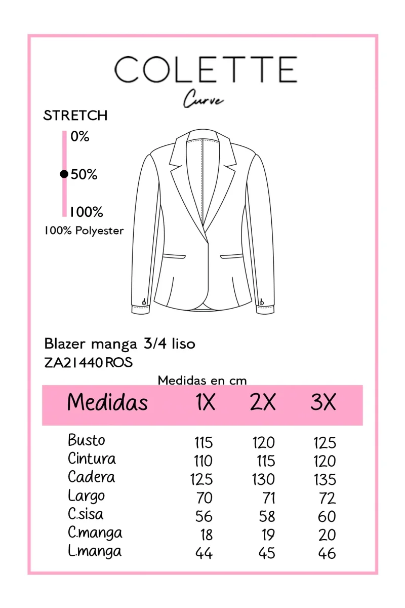 Blazer Curvy Elegante Oficina Fucsia Forro Stretch Relajado - Imagen 3