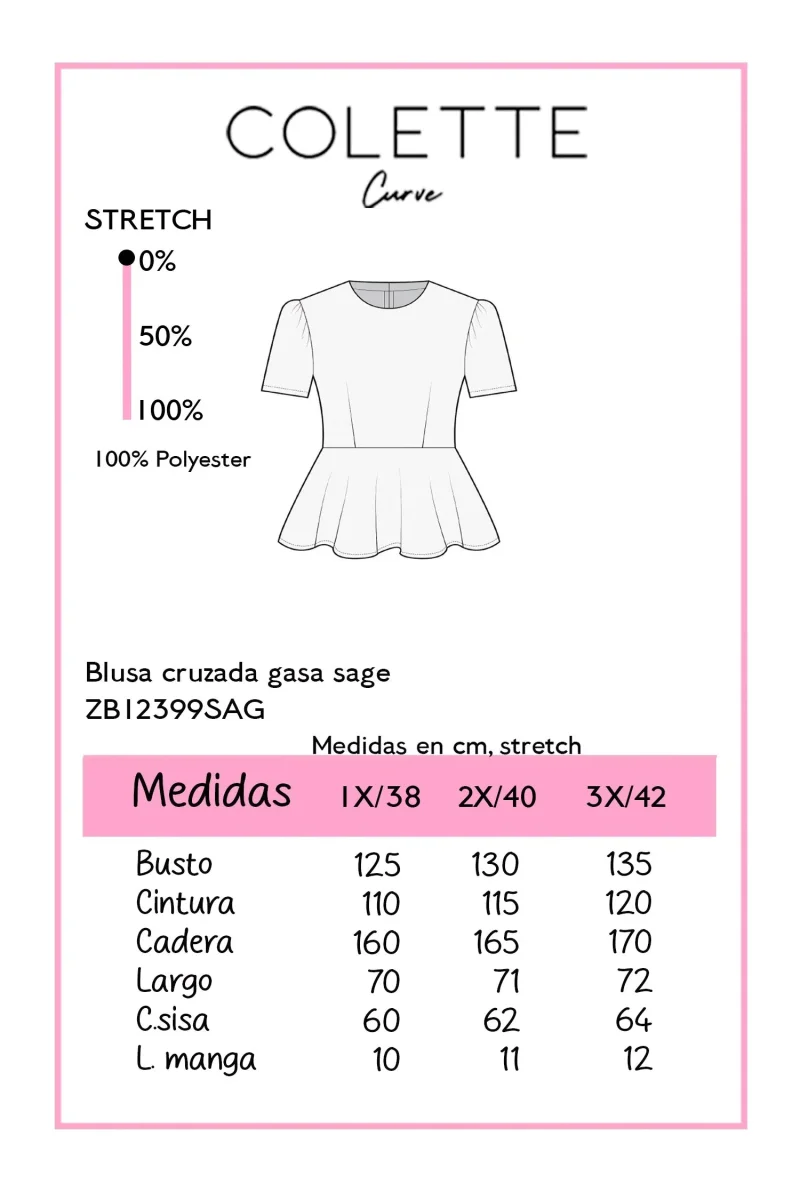 Blusa Curvy Peplum Manga Corta Verde Sage - Imagen 3