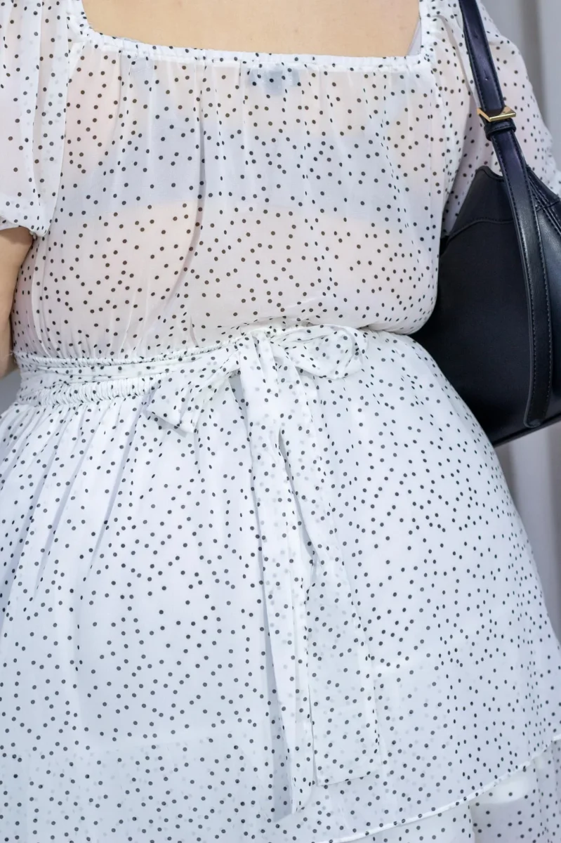 Vestido Gasa Polka Curvy Blanco con Puntos Negros - Imagen 8