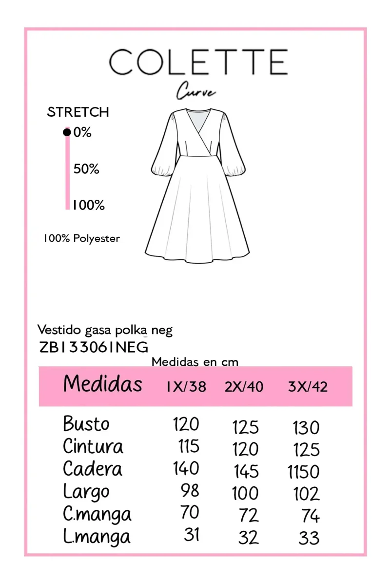 Vestido Gasa Polka Curvy Blanco con Puntos Negros - Imagen 3