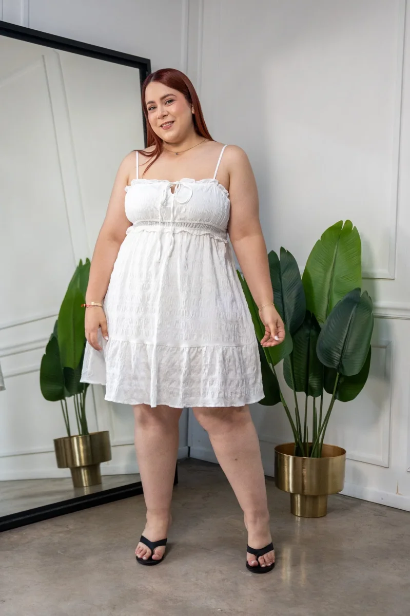 Vestido Midi Curvy Tirantes con Falda Voladita Blanco - Imagen 4